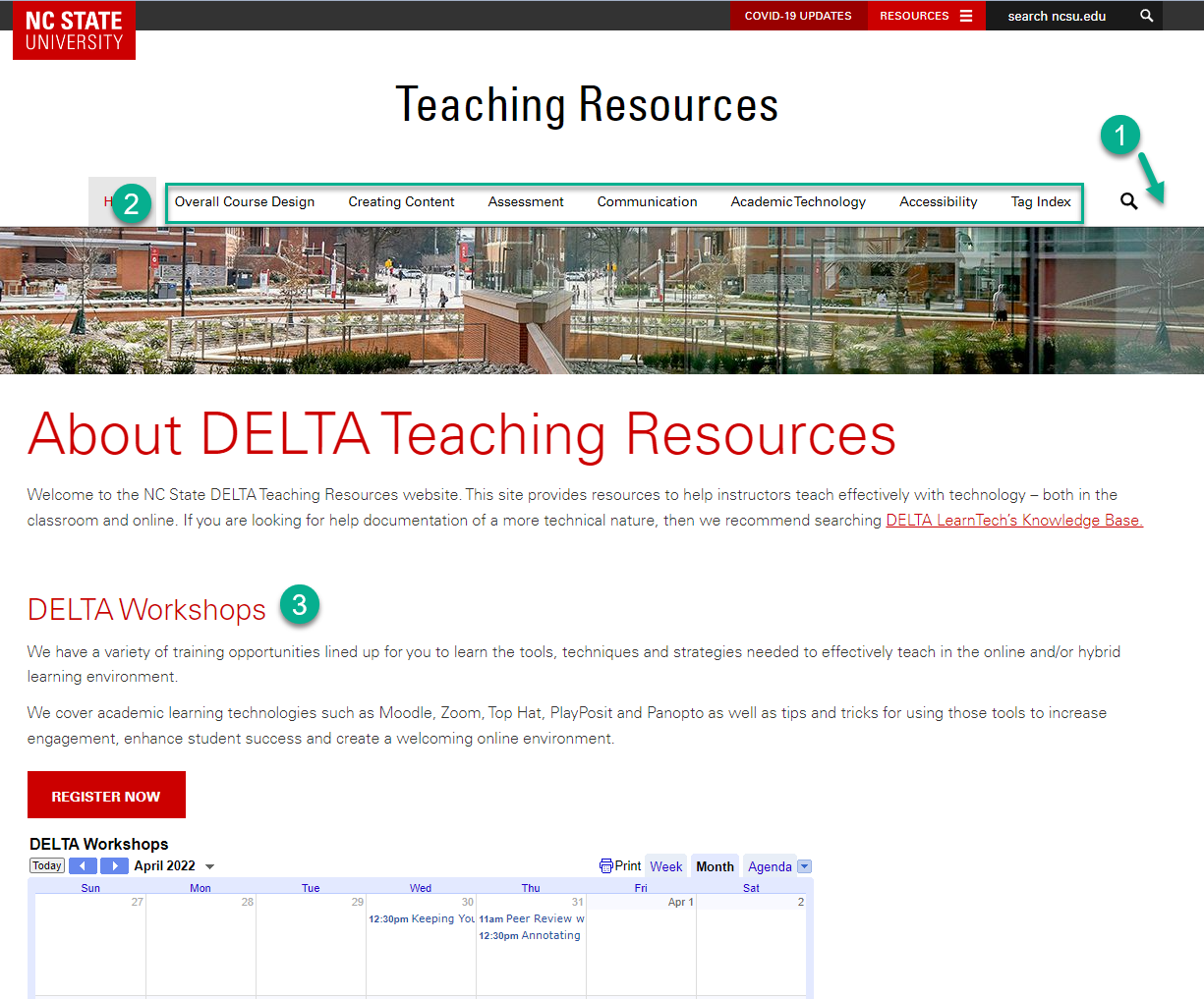 Screenshot of the Teaching Resources page
